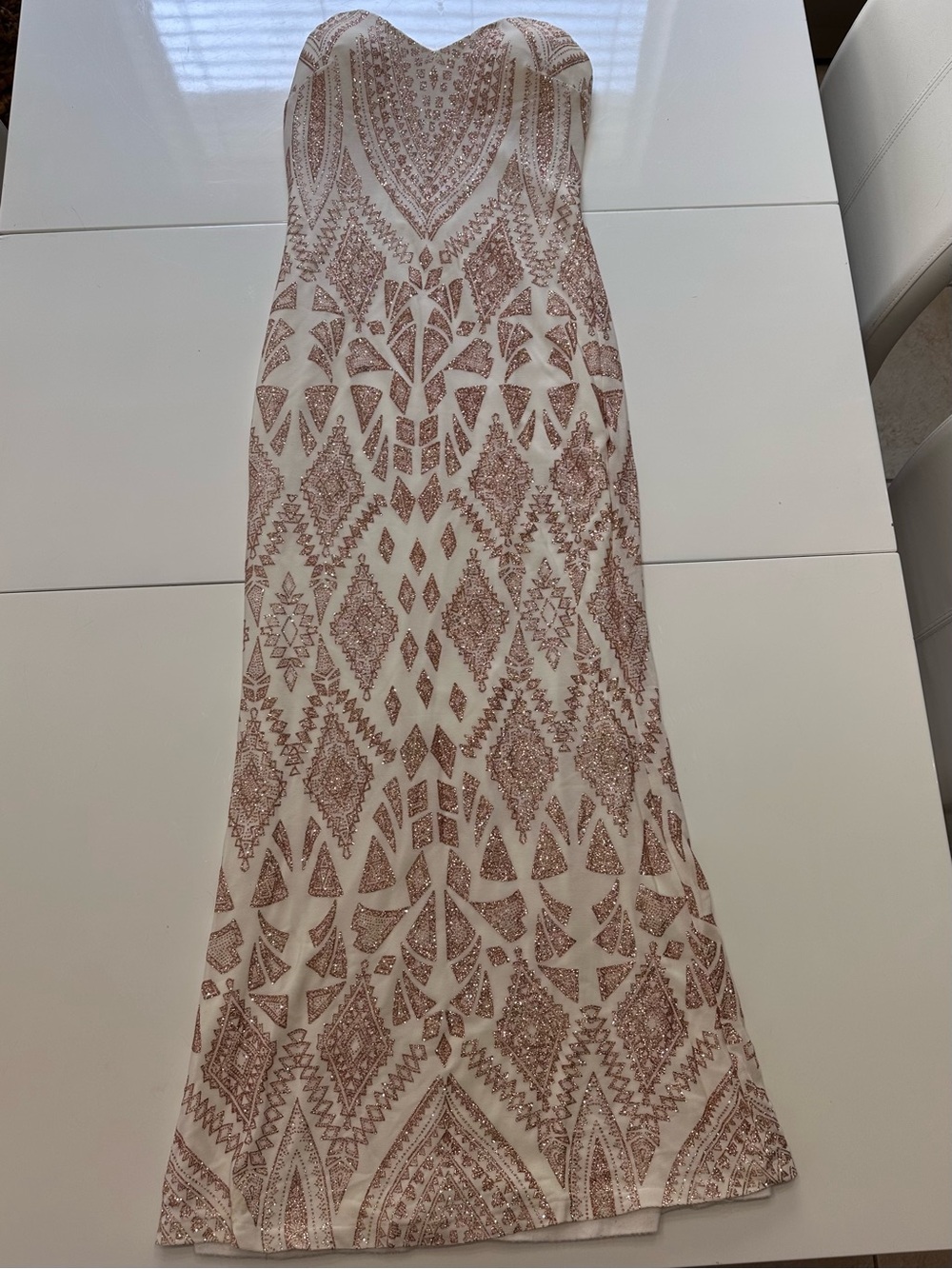 Jump Apparel Rose Gold Geometric Sequin Strapless Gown Dress Size 1/2